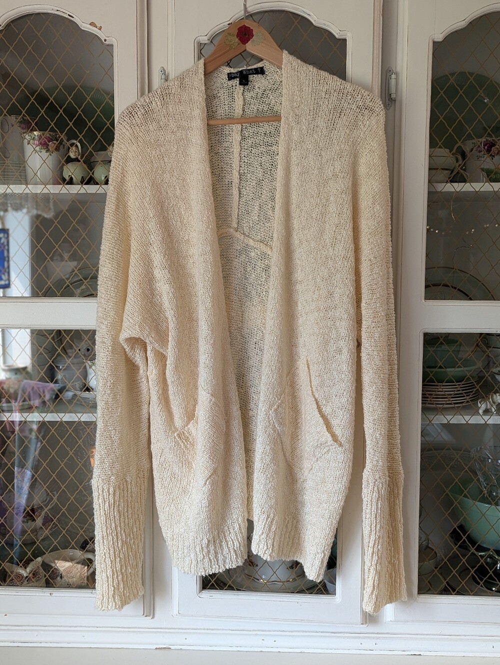Ivory Boho Slub Knit Oversized Cardigan Sweater Lightweight Layer Summer Cottage